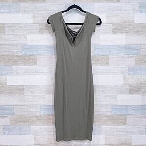 EXPRESS Jersey Ribbed Sweetheart Bodycon Midi Dress Green Womens Small